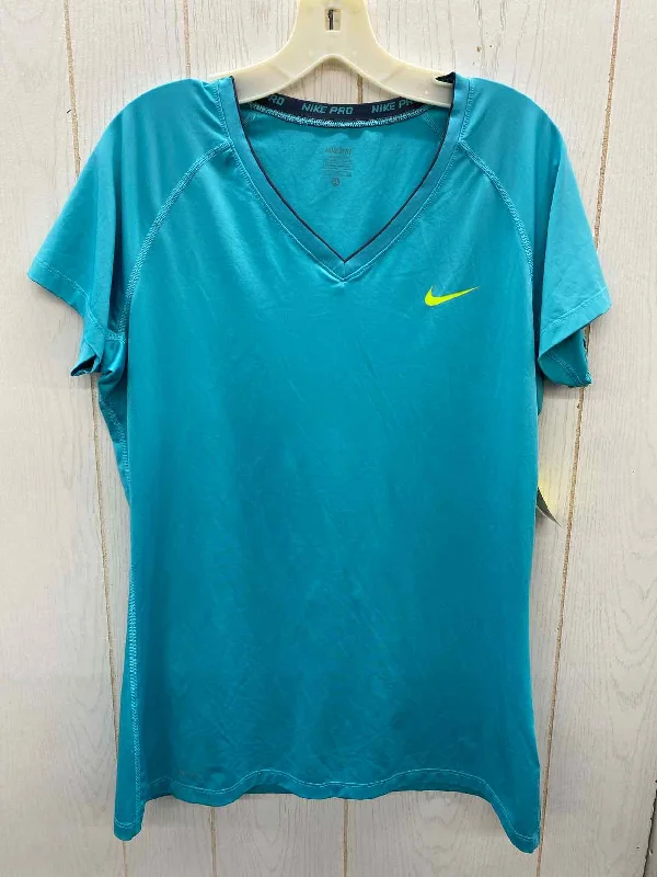 Nike Blue Womens Size XL Shirt Houndstooth Herringbone Solid