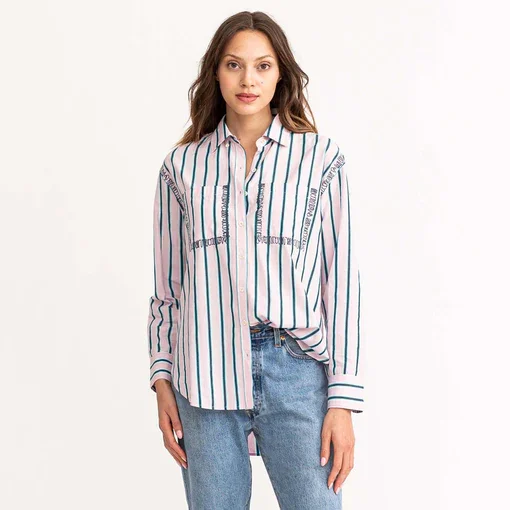 Kerri Rosenthal - Marti Shirt in Striped Actually Pillow Basic T-Shirt Crew Neck Short Sleeve