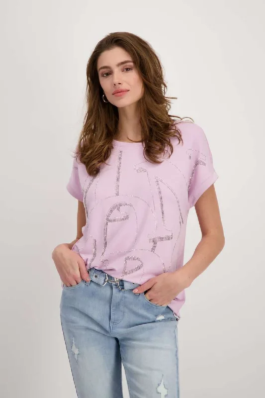 Round Neck T-Shirt 408507MNR in Lavender Rose by Monari Lace Blend Ribbed Blend Corduroy Blend