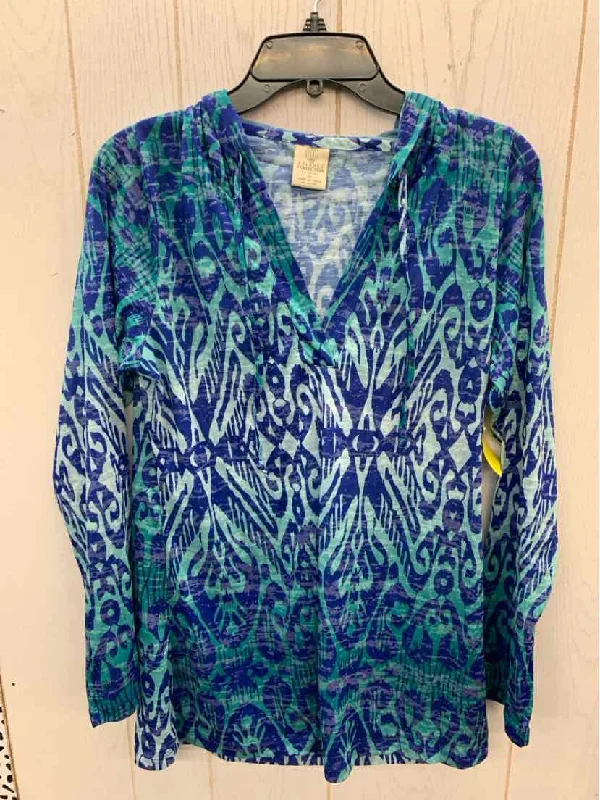 Balance Collection Blue Womens Size XL Shirt Graphic Embroidered Appliqued