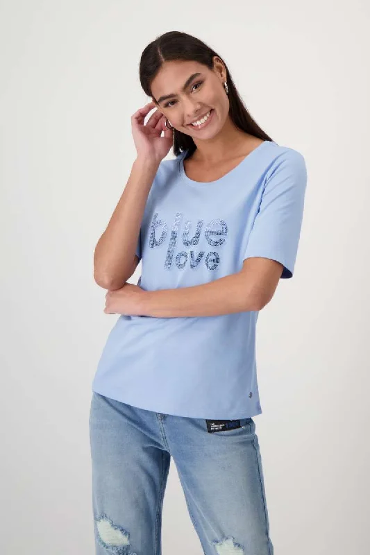 Round Neck T-Shirt 408370MNR in Light Blue by Monari Iron Safe Non-Iron Wrinkle Free