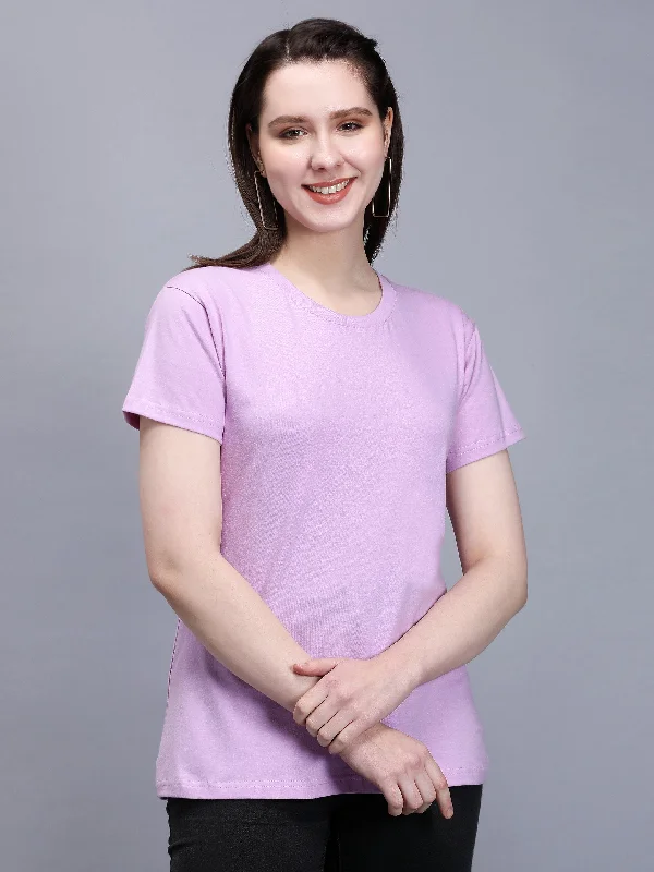 Women Lavender Cotton T-Shirt Lace Blend Ribbed Blend Corduroy Blend