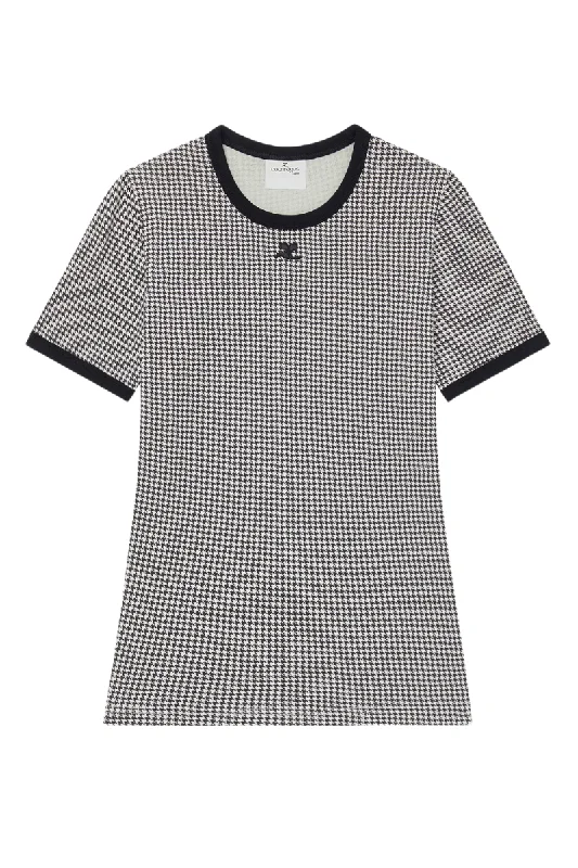 Contrast Houndstooth T-Shirt Print Jacquard Patchwork