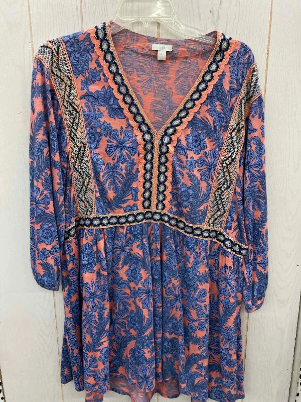 J Jill Blue Womens Size L Shirt Zippered Buttoned Snapped