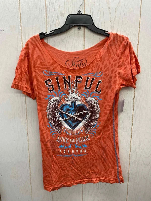 Sinful Coral Womens Size M Shirt Ribbed T-Shirt High Neck Heavyweight