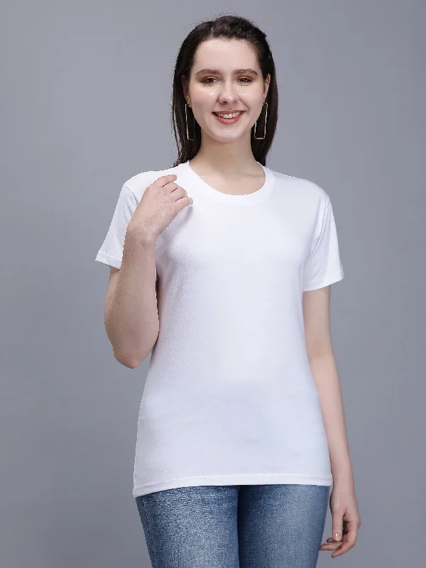 Women White Cotton T-Shirt Embroidered Appliqued Beaded