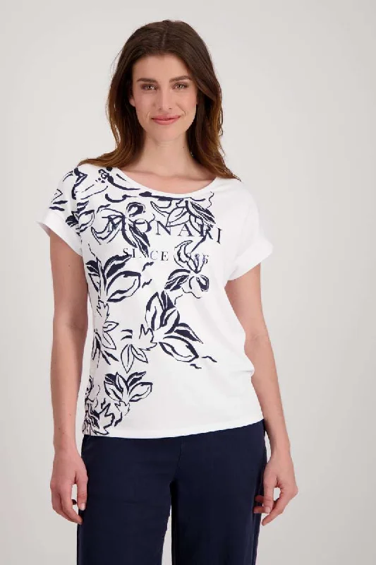 T-Shirt Flower Placed in White 408023MNR by Monari  - OUTLET SALE Thin T-Shirt Open Front Quick Dry