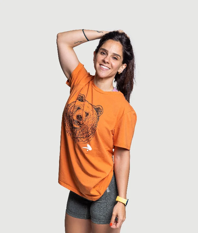 Orange Bear T-Shirt Real Fur Shearling Chenille