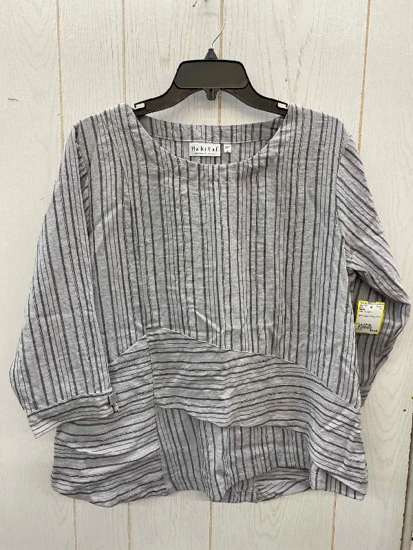 Habitat Gray Womens Size Small Shirt Solid Color Striped Floral