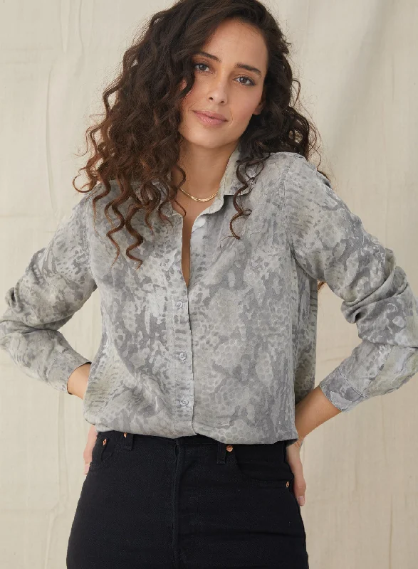 Bella Dahl - Button Down Shirt in Hand Painted Snake Print Spandex Blend Rayon Blend Denim Blend