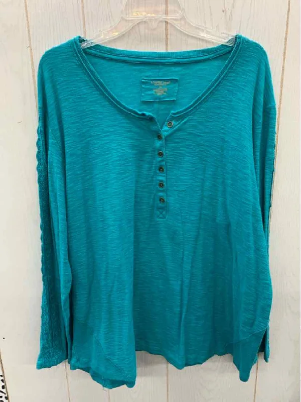 Northcrest Teal Womens Size 4X Shirt Denim Fabric Leather Fabric Suede Fabric