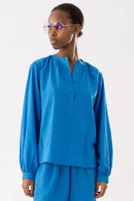 Lollys Laundry Lima Shirt  - Blue Real Fur Shearling Chenille