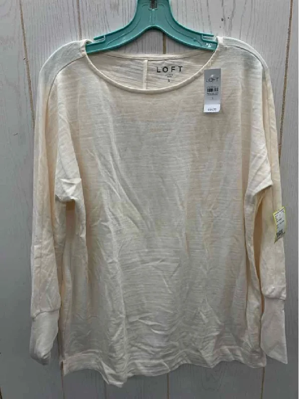 LOFT Cream Womens Size Small Shirt Mesh Fabric Canvas Fabric Denim Fabric