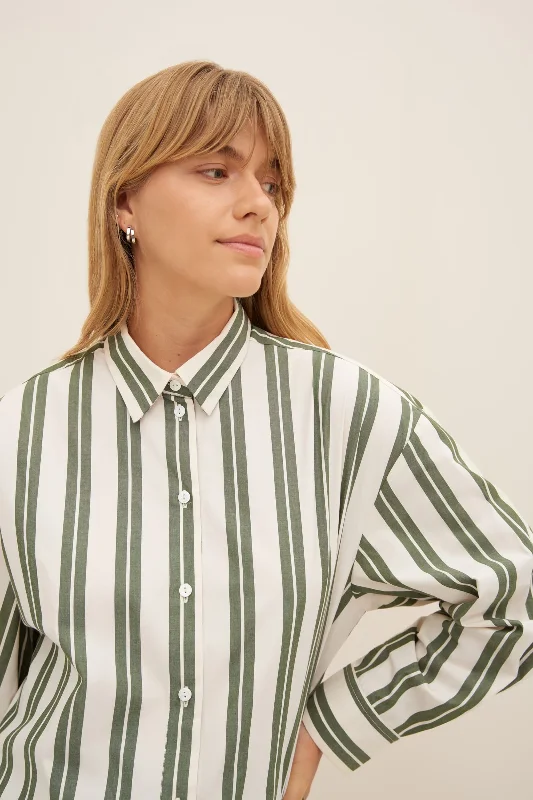 Kowtow Petra Shirt - Forest Stripe Houndstooth Herringbone Solid