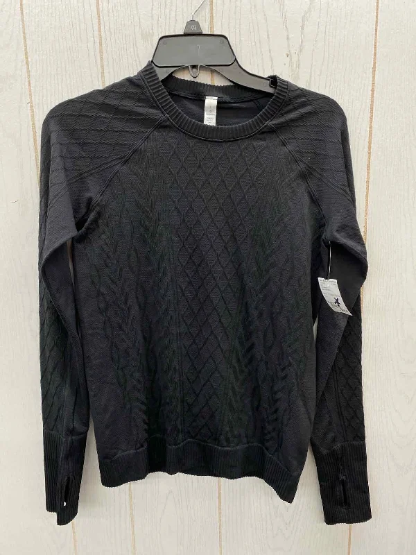 Lululemon Black Womens Size 8 Shirt Notch Collar Peter Pan Collar Cowl Neck