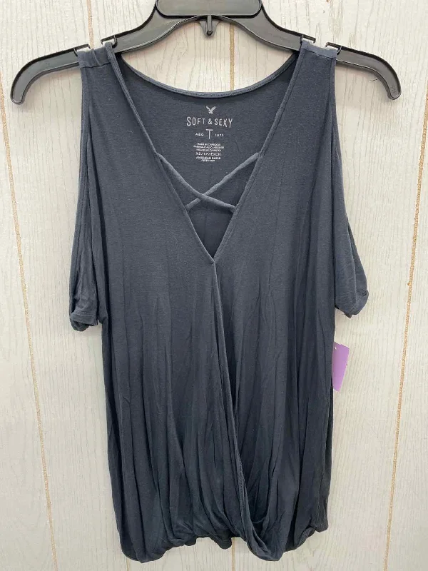 American Eagle Gray Womens Size XS Shirt Lace Blend Ribbed Blend Corduroy Blend