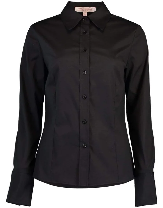 Black Long Sleeve Button Down Shirt Mesh Canvas Denim