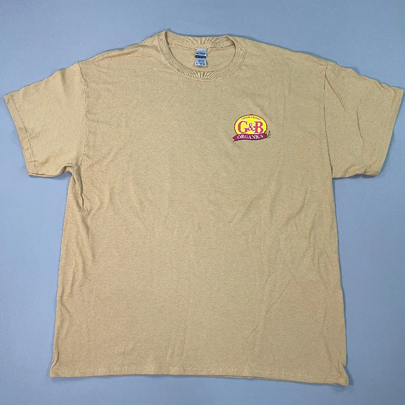 G&B Organics "I'm Diggin This" Logo T-shirt Unisex Sz XL Mustard (New) Hooded Caped Shawl Collar