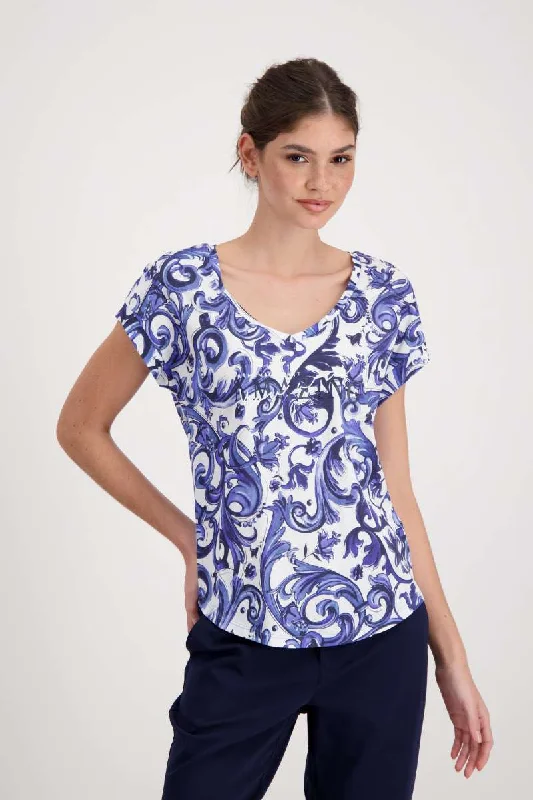 T-Shirt Allover Cloth Print in Deep Sea Pattern 407920MNR by Monari  - OUTLET SALE Anti-Pilling Machine Wash Handmade