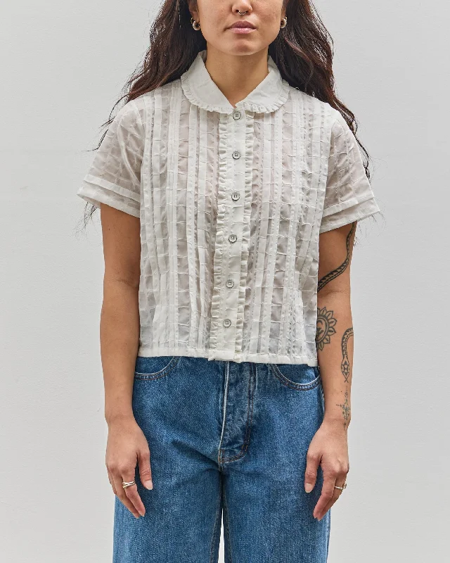 Brain Dead Mercado Square Button Up Shirt, White Boxy Fit Fitted Loose