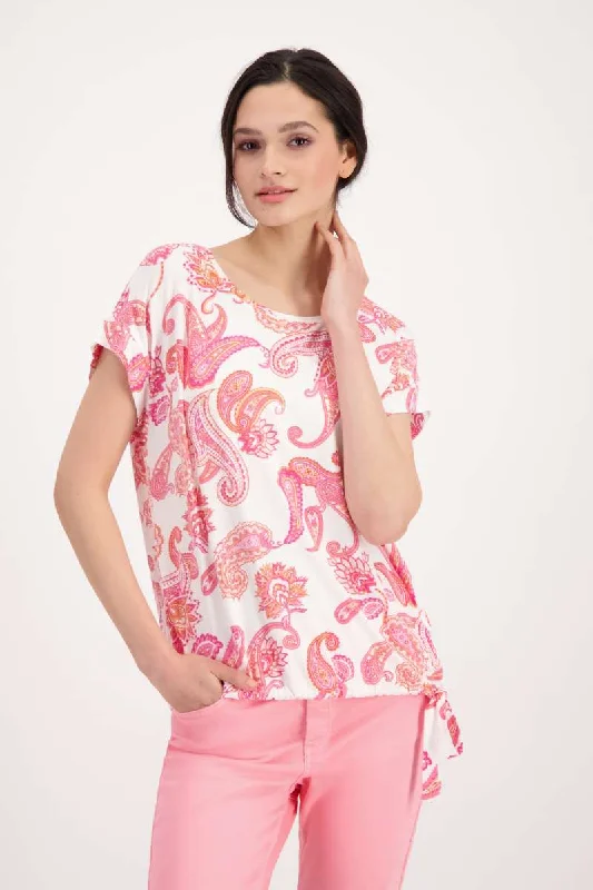 All Over Paisley T-Shirt in Hibiscus Pattern 408041MNR by Monari  - OUTLET SALE Collared T-Shirt Boat Neck A-Line