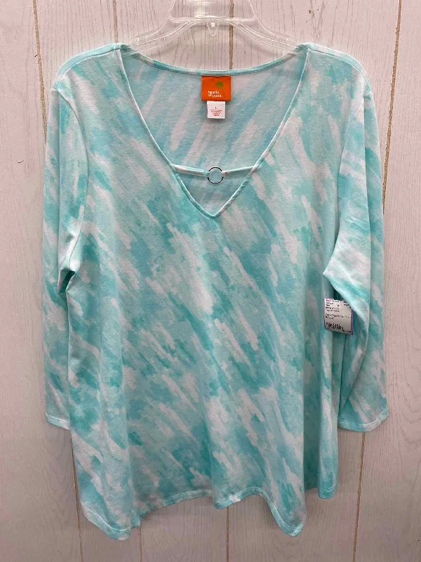 Hearts of Palm Teal Womens Size L/XL Shirt Fashionable Trendy Casual