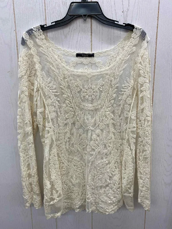 Cream Womens Size L Shirt Terry Blend Velvet Blend Canvas Blend