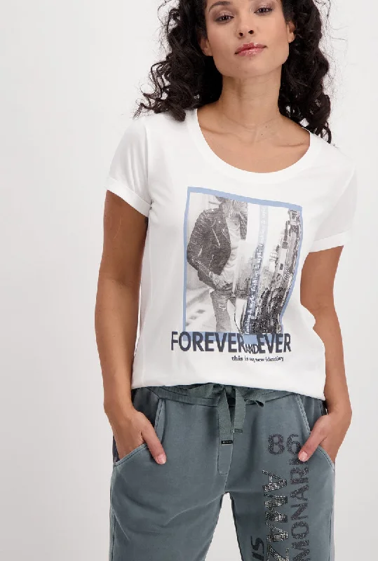 T-Shirt Mrs. Forever in Off White 406685MNR by Monari Graphic Embroidered Appliqued