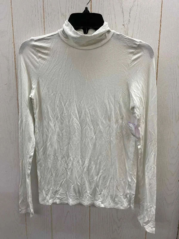 American Eagle White Womens Size M Shirt Ribbed Striped Patterned