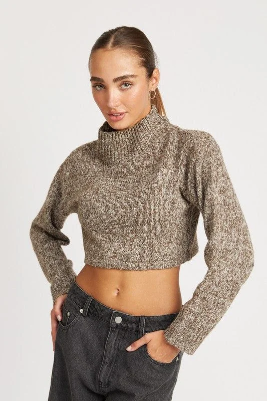 Contrasted Turtle Neck Crop Top Notch Collar Peter Pan Collar Cowl Neck