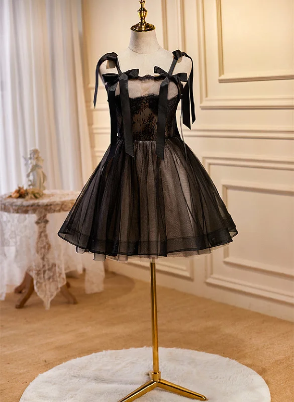 Lovely Black and Champagne Short Tulle Party Dress, A-line Short Homecoming Dress Tunics Trousers formal