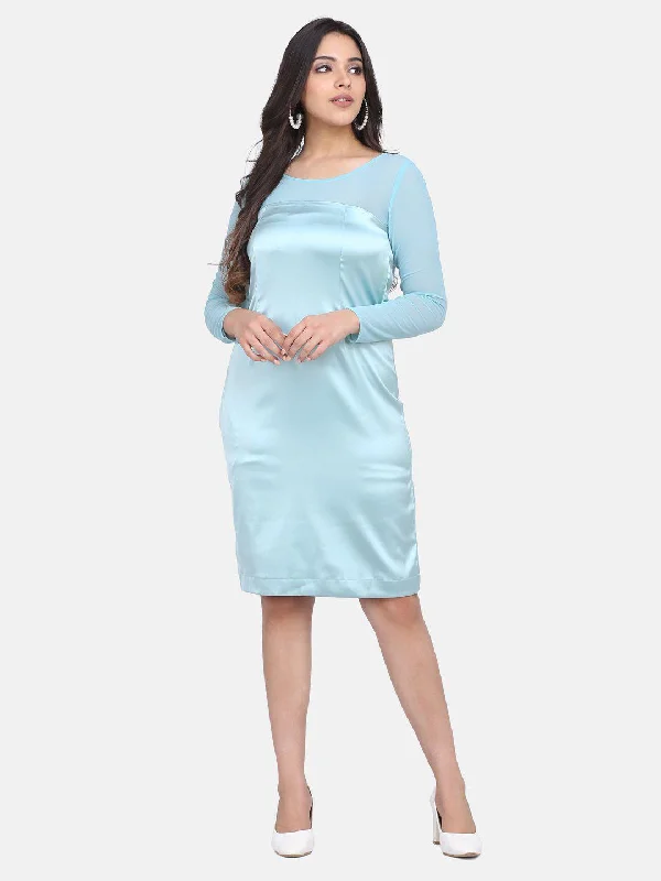 Stretch Satin Party Dress - Sea Green Tunics Chic fashionable