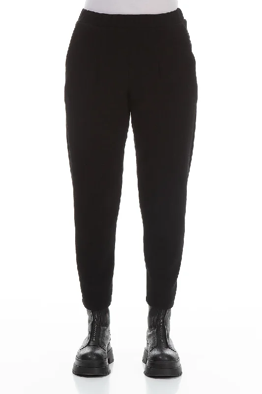 Black Cotton Jersey Track Pants Slim Fit Casual Pants