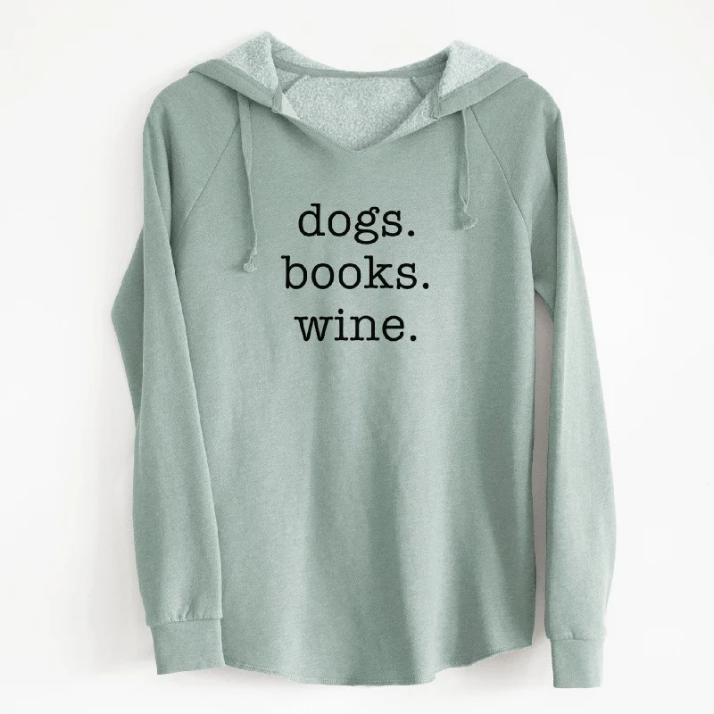 dogs. books. wine. - Cali Wave Hooded Sweatshirt Hoodie Crop Top Short Trendy