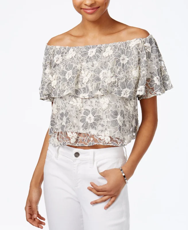 Rachel Rachel Roy Off The Shoulder Lace Crop Top Fleece Fabric Down Fabric Feather Fabric