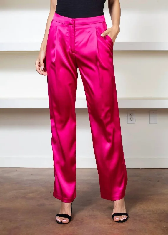 Flat Front Pant In Fuschia Classic Cropped Pants