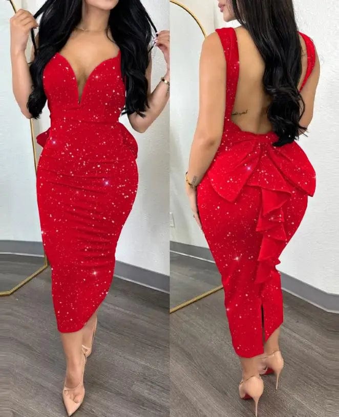 Dresses Women Sexy Night Out Plunge Glitter Ruffle Hem Backless Sleeveless Fashion Bodycon Party Dress 2023 Summre Vestidos Tunics Travel practical