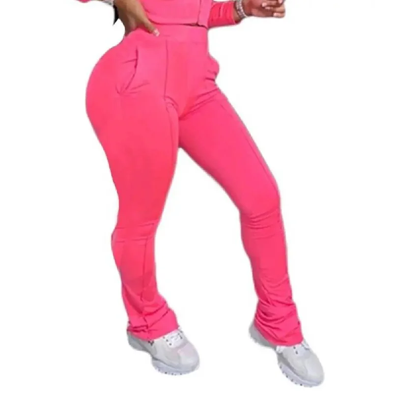 Supply Demand Women "Bag Talk" Solid Pants Pink Cozy Full-Length Pants