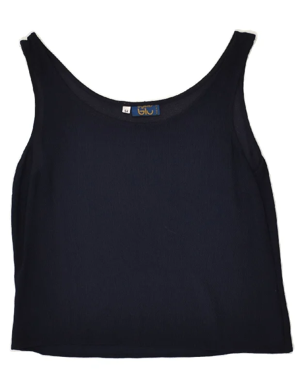 BYBLOS Womens Sleeveless Crop Top IT 44 Medium Navy Blue Chenille Blend Fleece Blend Nylon Blend