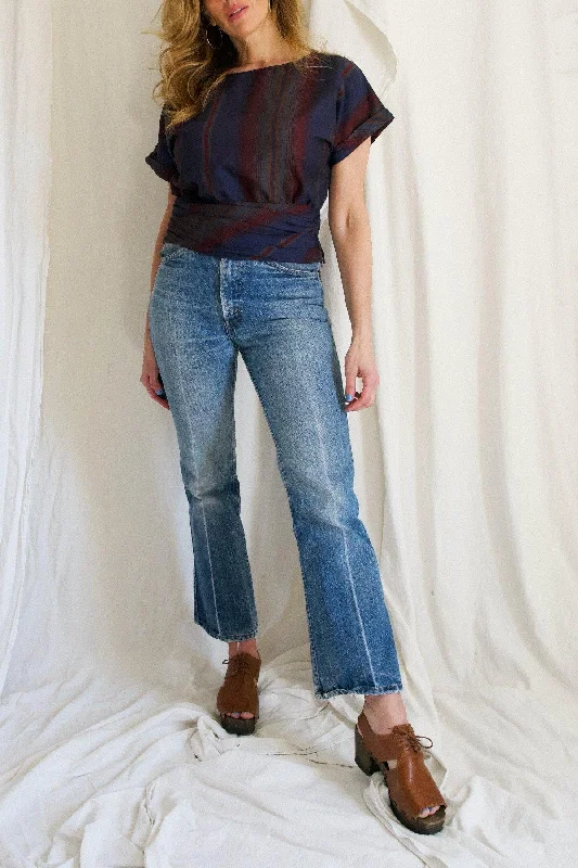 Vintage Subtle Stripe Crop Top Mesh Fabric Canvas Fabric Denim Fabric