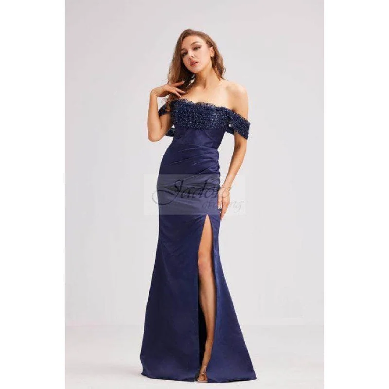 J'Adore Dresses J23019 - Off-Shoulder Satin Dress Tunics Mesh breathable