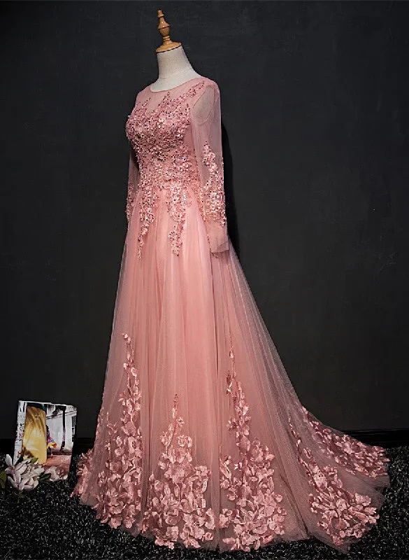 High Quality Tulle Party Dress with Lace Applique, Long Prom Gown Tunics Summer linen