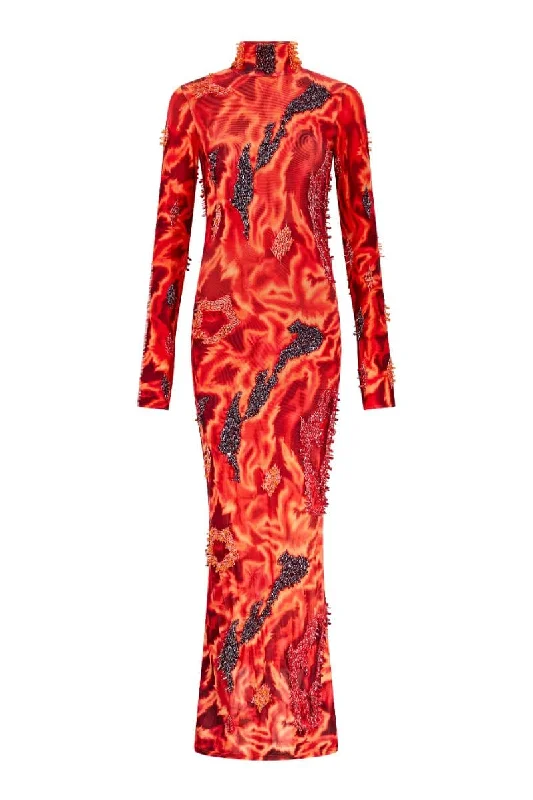 ZUSI RED AND ORANGE ANKLE LENGTH DRESS Tunics Print Colorful