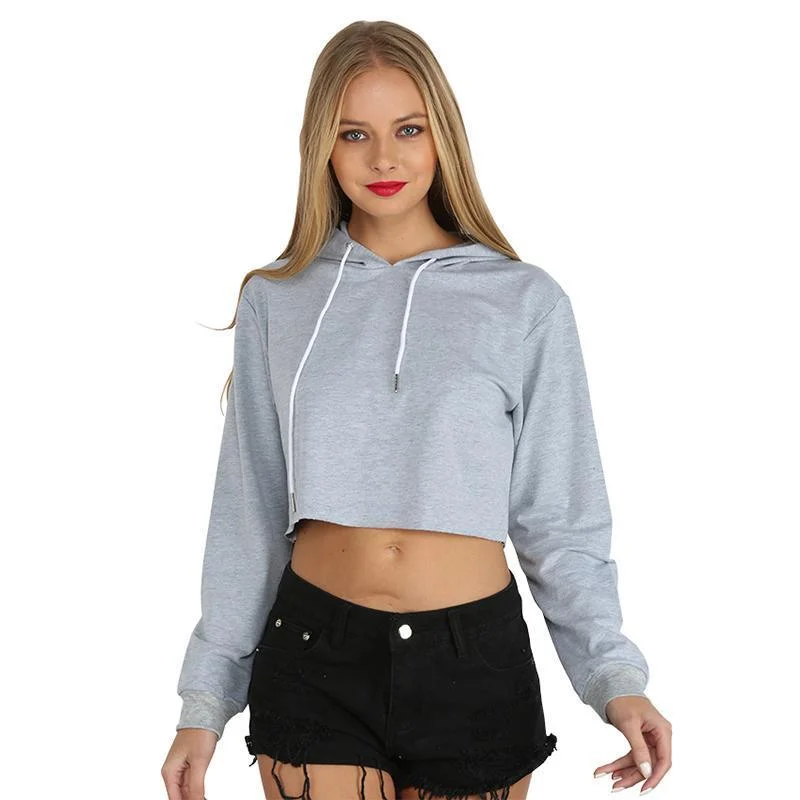 Casual Loose Hooded Crop Top Ribbed Crop Top High Neck Heavyweight