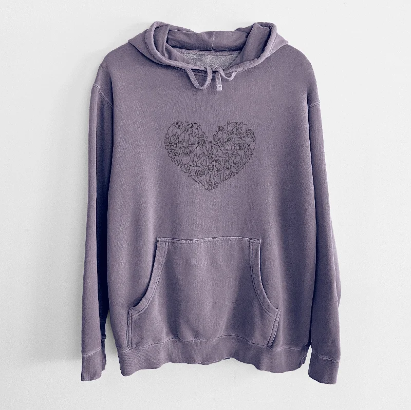 Heart Full of Dogs and Cats - Unisex Pigment Dyed Hoodie Hoodie with Hem Lace Feminine Delicate