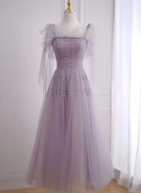 Light Purple Tea Length Soft Tulle Party Dress, Cute Short Homecoming Dress Formal Dress Tunics Print Colorful