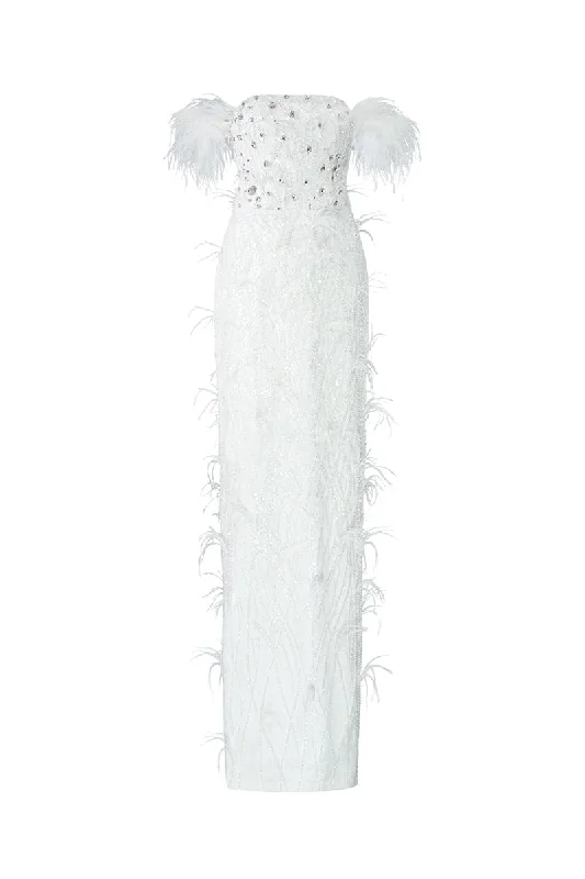 JOLIE CRYSTAL LACE FEATHER DRESS Tunics Silk luxurious