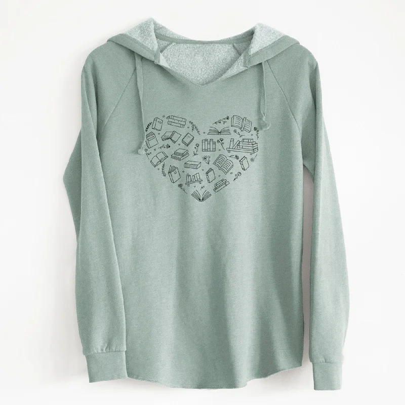 Heart Full of Books - Cali Wave Hooded Sweatshirt Hoodie with Batwing Sleeves Loose Dramatic