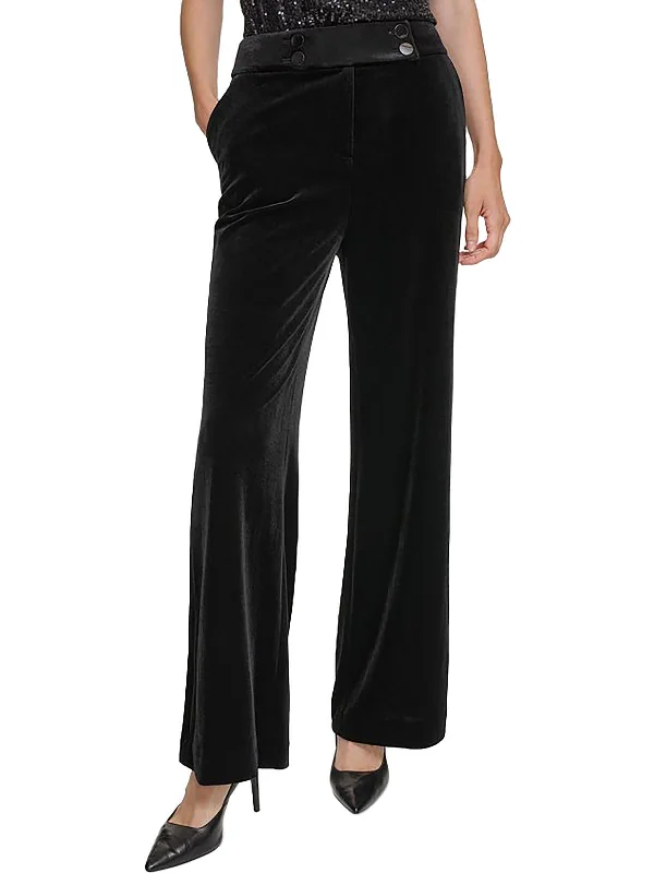 Petites Whitney Womens Velvet High-Rise Wide Leg Pants Fashionable Jogger Pants