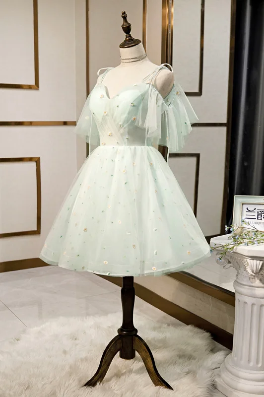 Mint Green Tulle Lace Short Homecoming Dress, A-Line Mini Party Dress Tunics Timeless classic